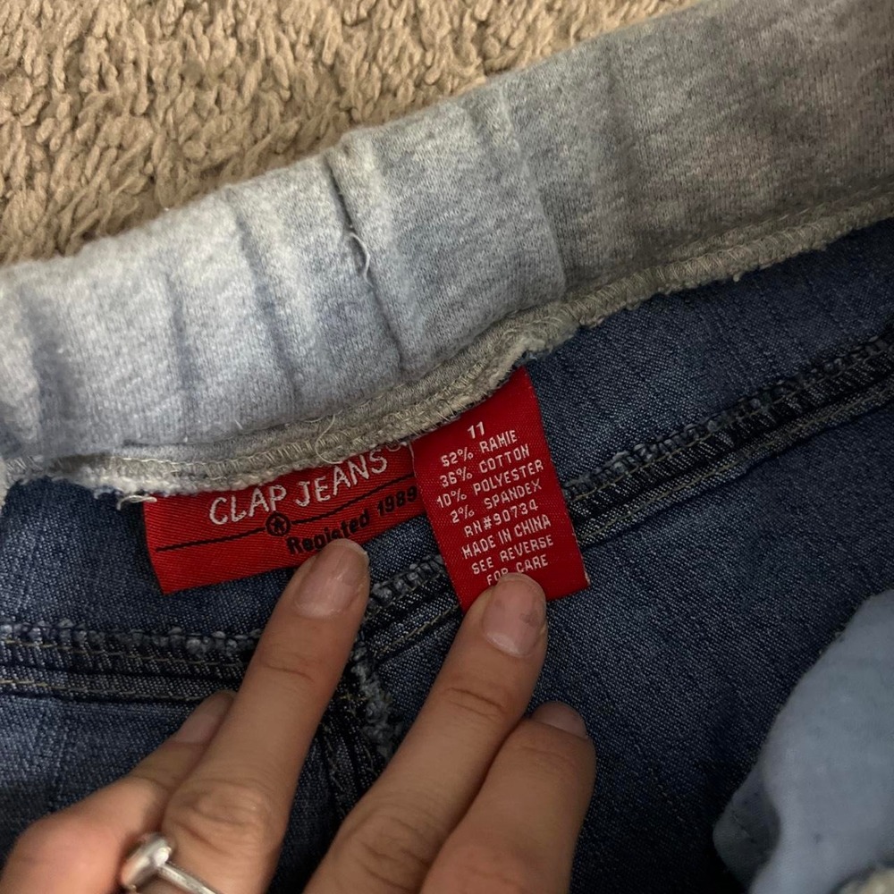 Clap Jeans Vintage 2000s Low Rise Baggy Cargo Flare Jeans Blue Y2K Size 11 - Picture 4 of 8